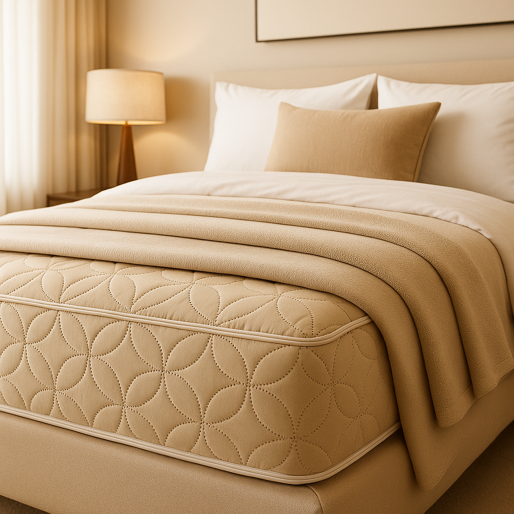 Ultrasonic Waterproof Fitted Mattress Protector – Double Bed (Beige) - Bedding Tribe