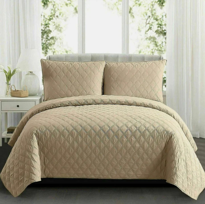 Bed Spread 3 Pcs Set (Beige) - Bedding Tribe