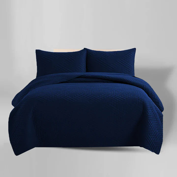 Bed Spread 3 Pcs Set (Navy-Blue) - Bedding Tribe