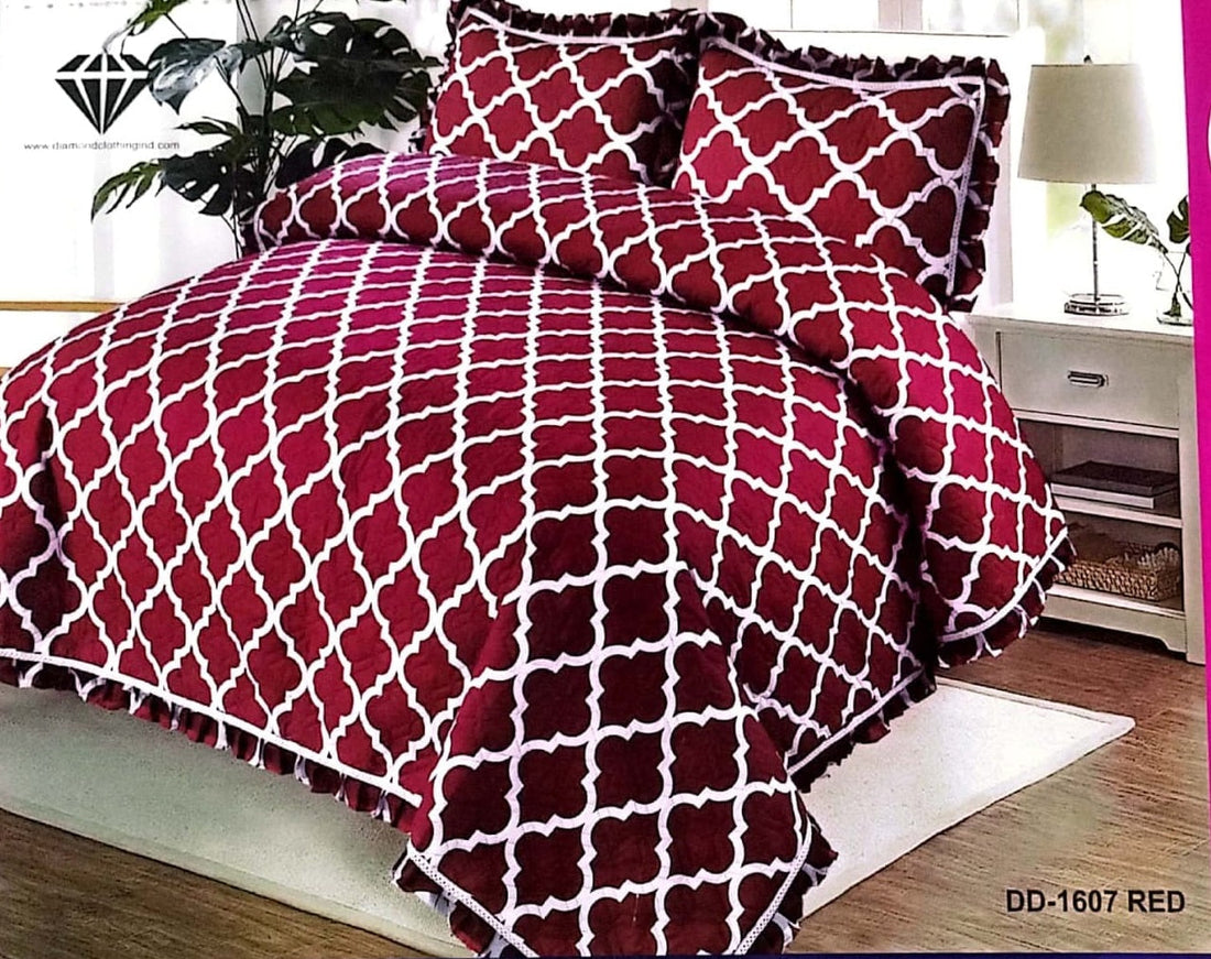 Bed Spread 3 Pcs Set Red - Bedding Tribe