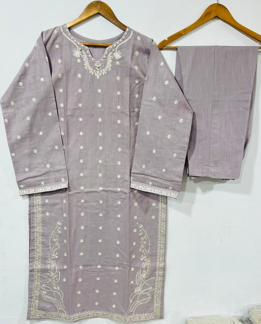 2 Piece Printed Slub Khaddar Embroidered Light Gray