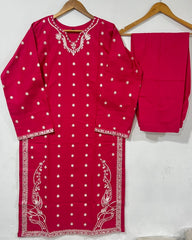 2 Piece Printed Slub Khaddar Embroidered Red