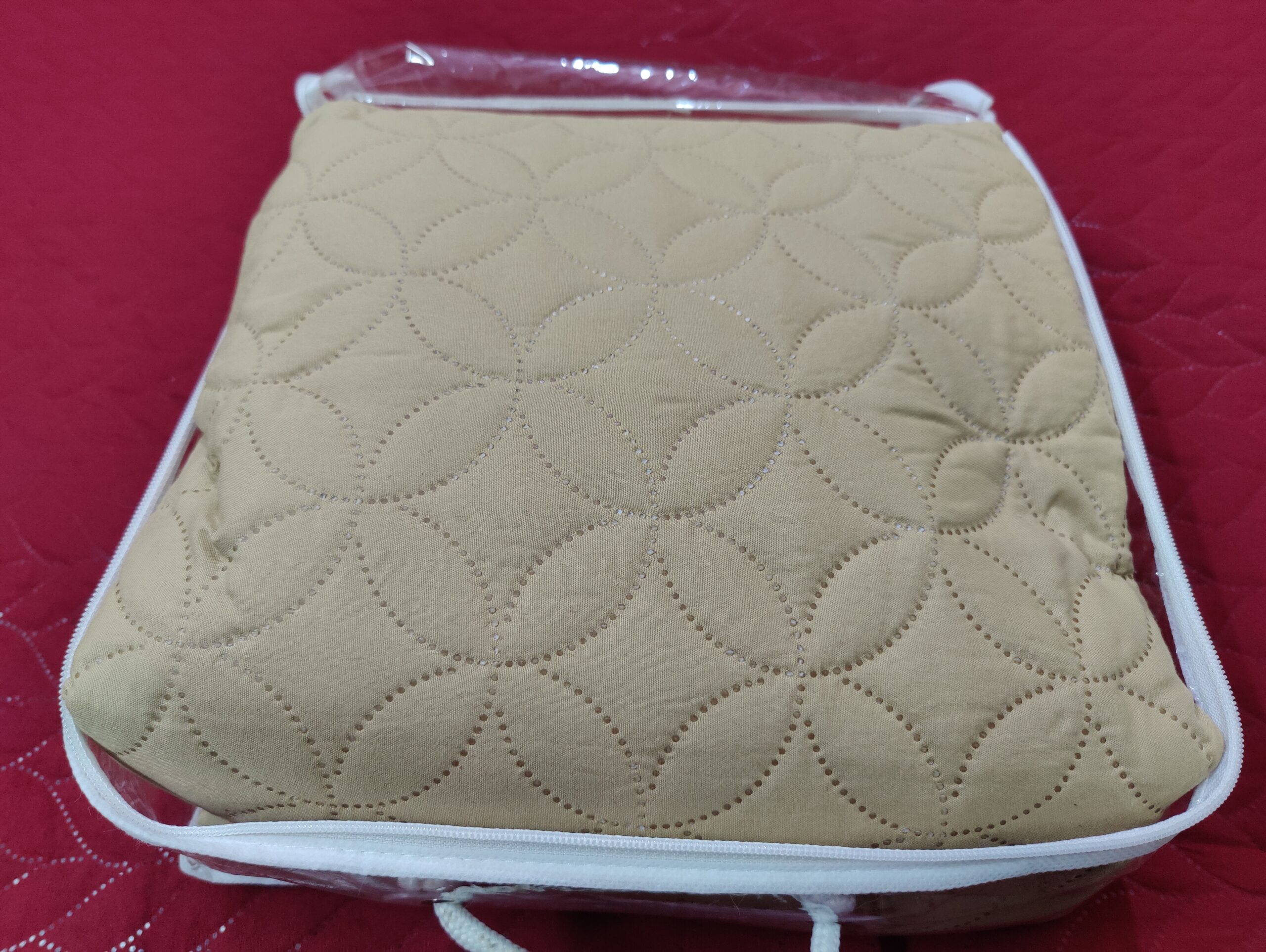 Ultrasonic Waterproof Fitted Mattress Protector – Double Bed (Beige) - Bedding Tribe