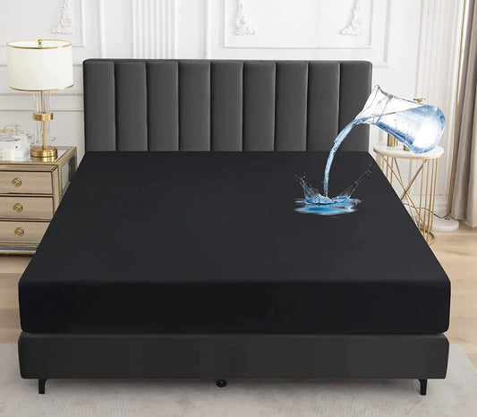 Poly Cotton Waterproof Mattress Protector - Black