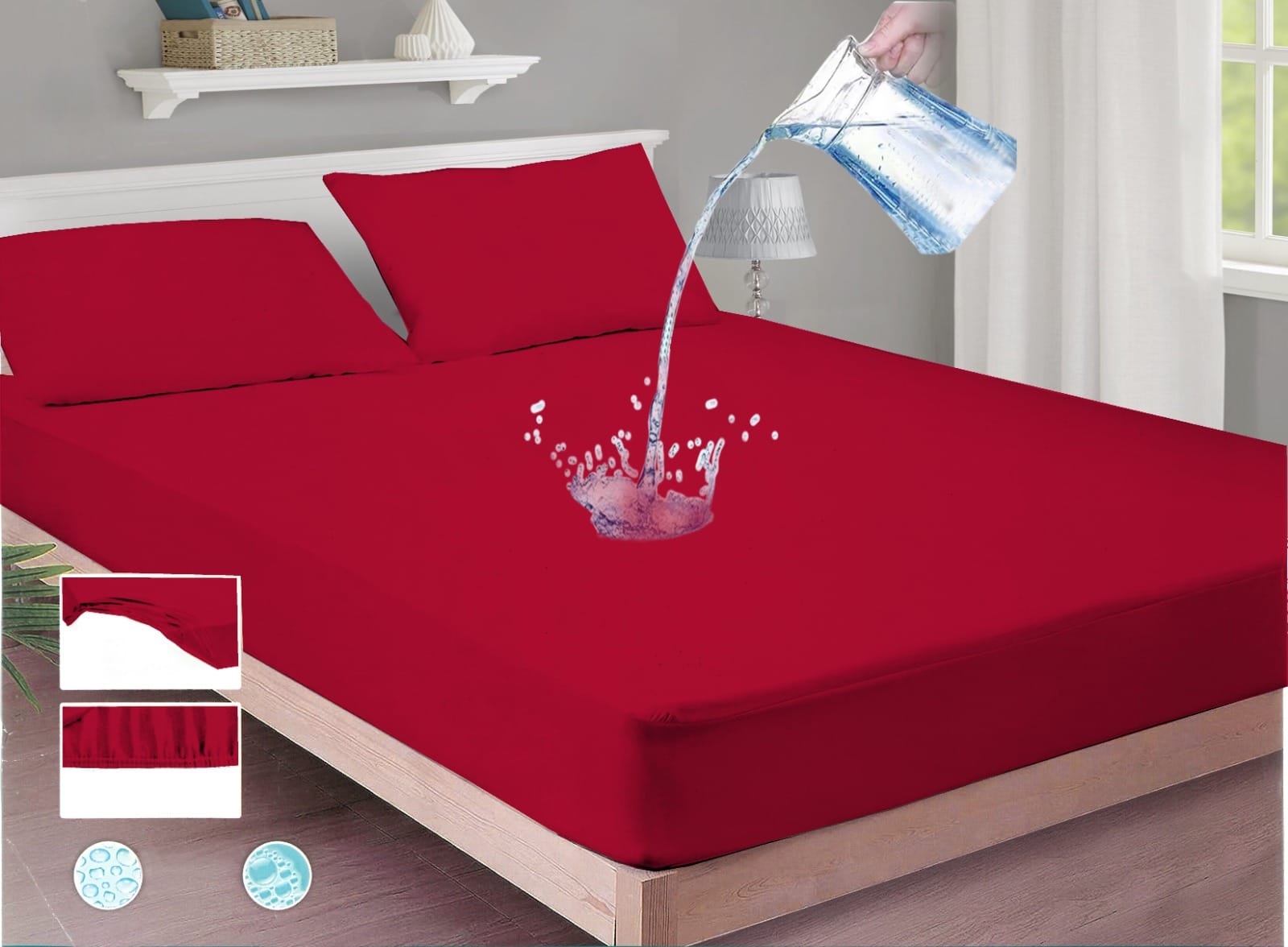 Plain Mattress Protector - Red - Bedding Tribe