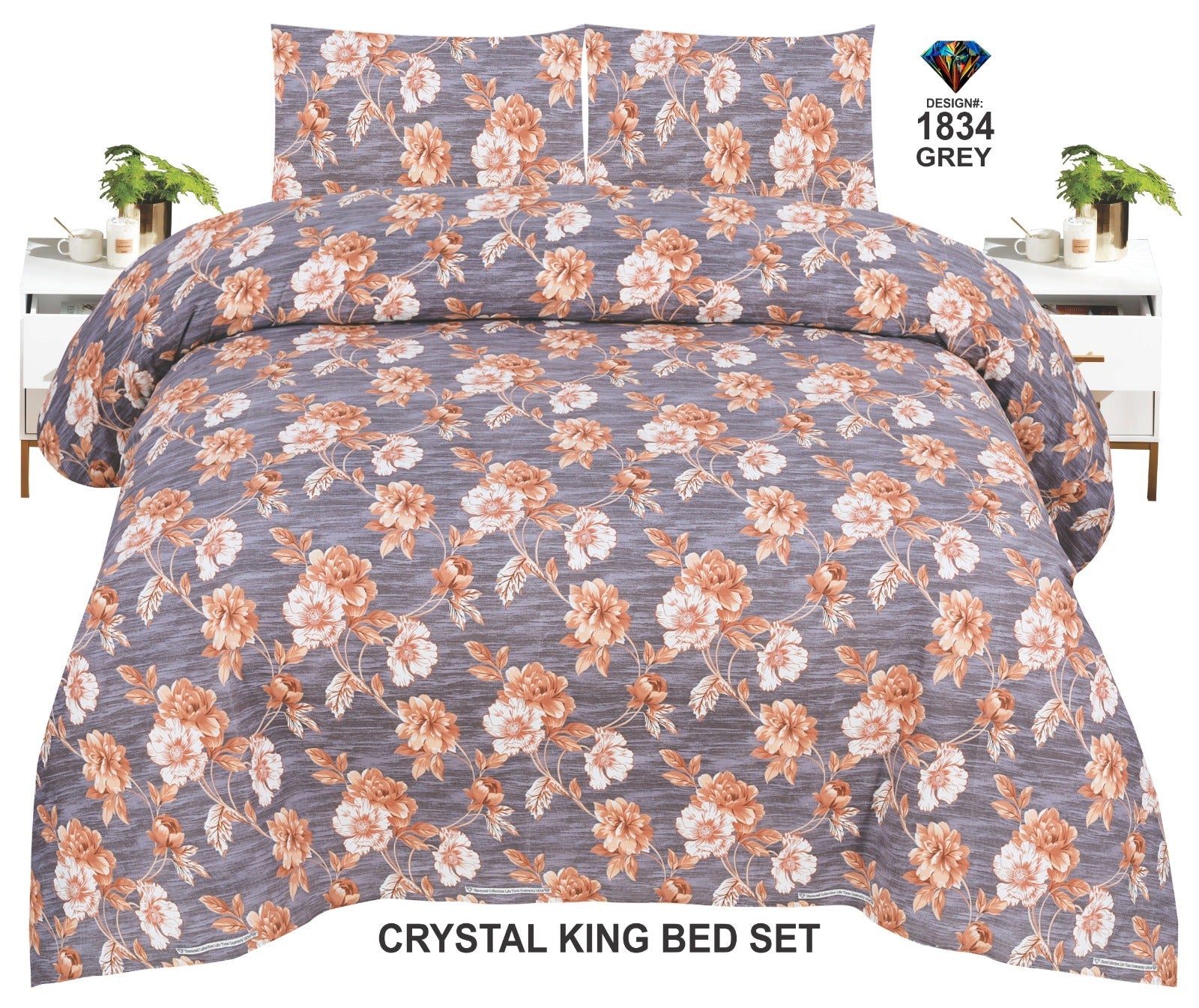 Crystal-King-Bed-Sheet Grey-1834 - Bedding Tribe